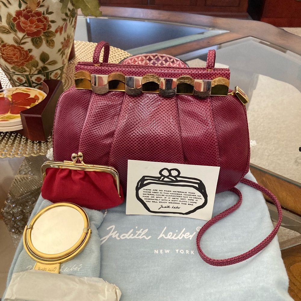 Pre-Loved Authentic Judith Leiber Burgundy Karung Handbag